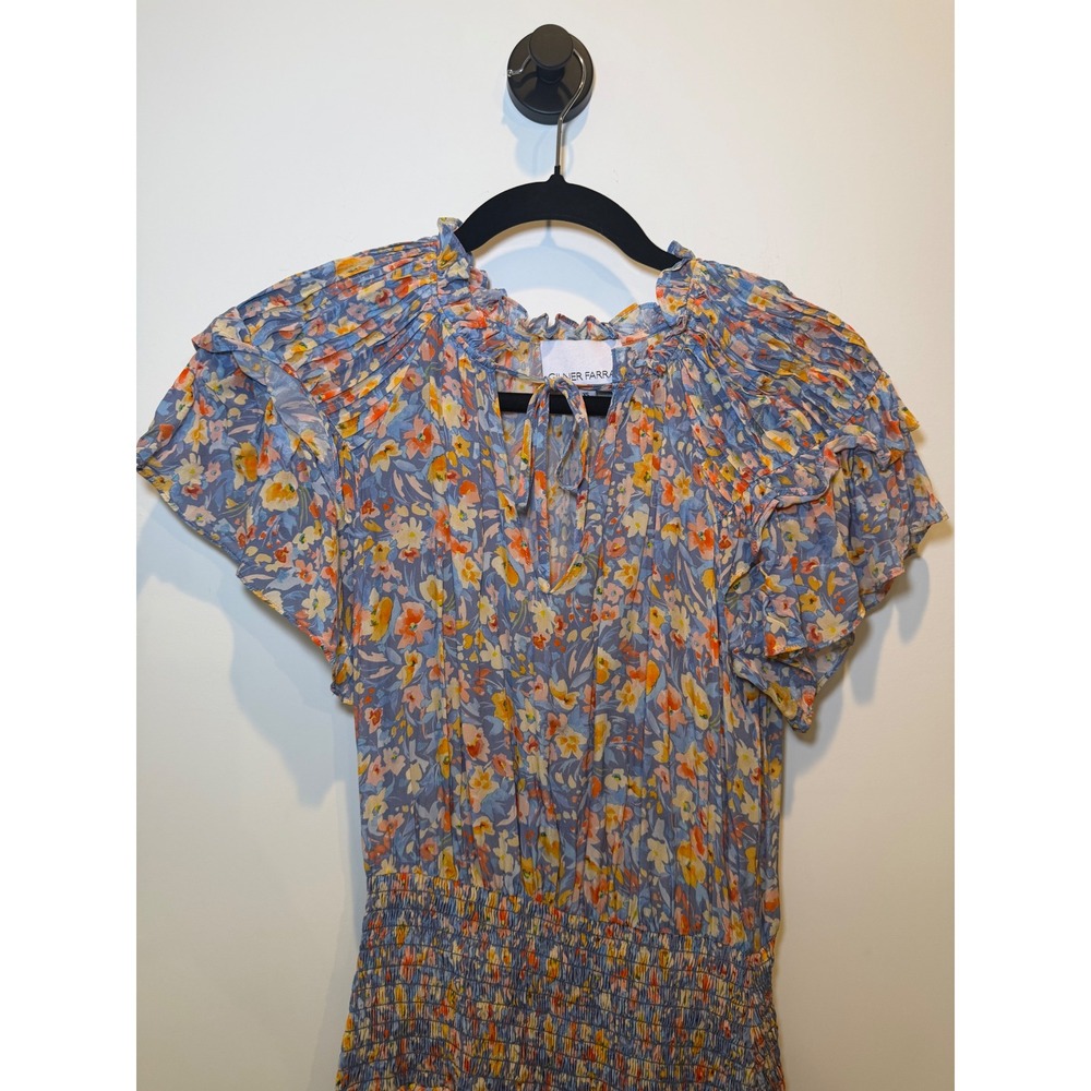 Gilner Farrar Blue Floral Smocked Mini Dress Ruffle Tiered GF147VGT Womens XS - Picture 3 of 8